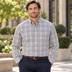 Proper Cloth Shirt Mens XL Gray Blue Plaid Cotton Button Down Business Preppy